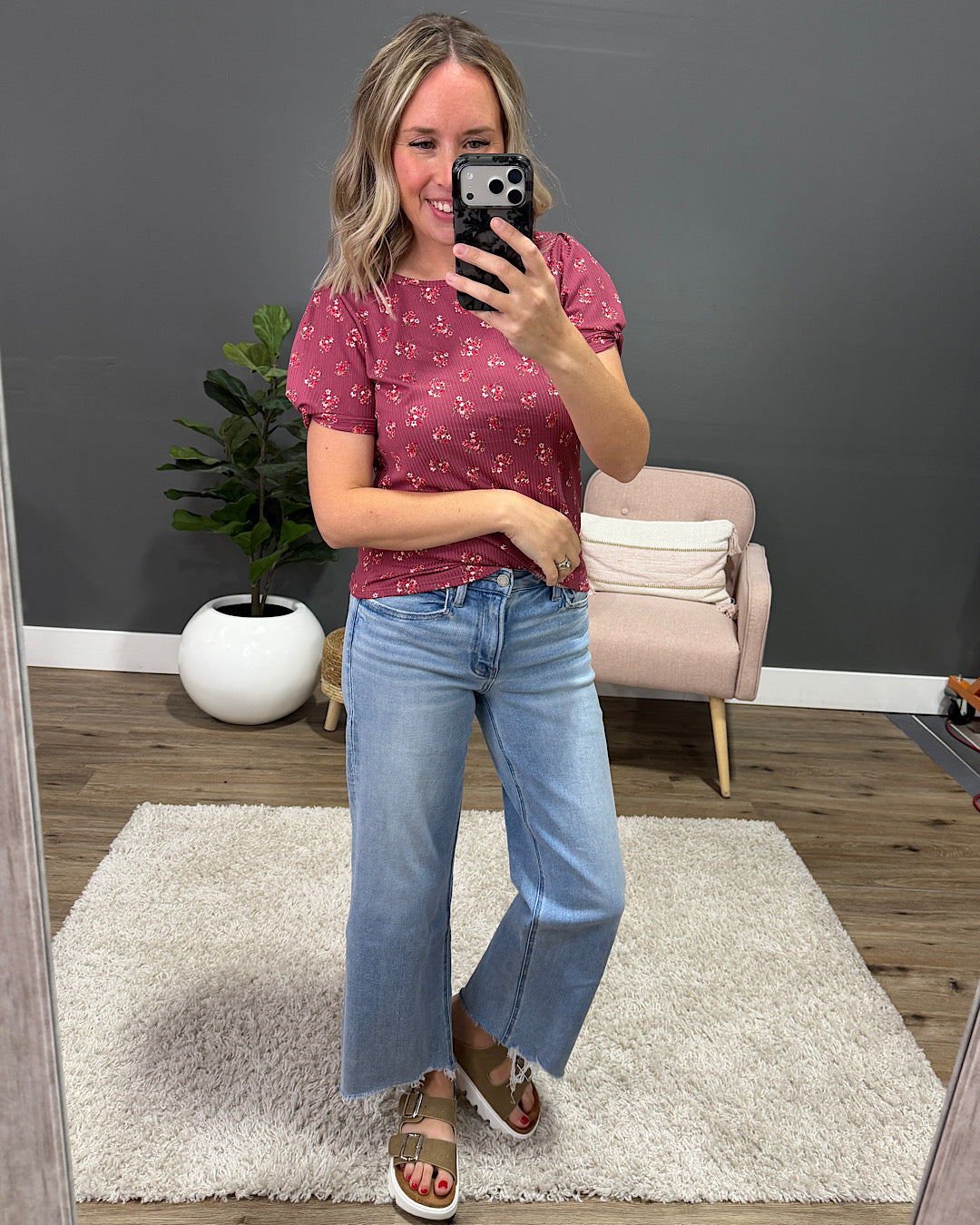 NEW! Chantal Floral Ribbed Top - Mauve