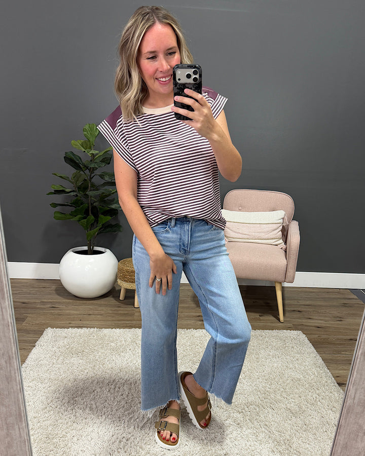 NEW! Noelle Striped Ribbed Top - Ivory & Plum
