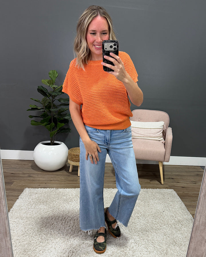 NEW! Nicole Crochet Knit Top - Orange Staccato
