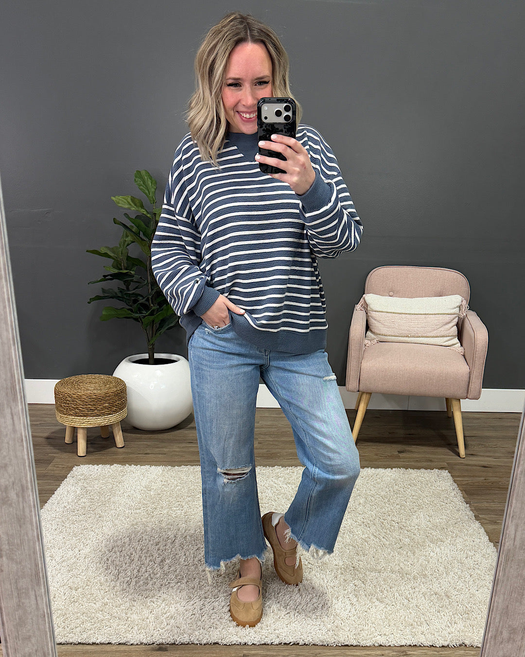NEW! Can't Explain Striped Cloud Knit Sweatshirt - Denim Tres Bien