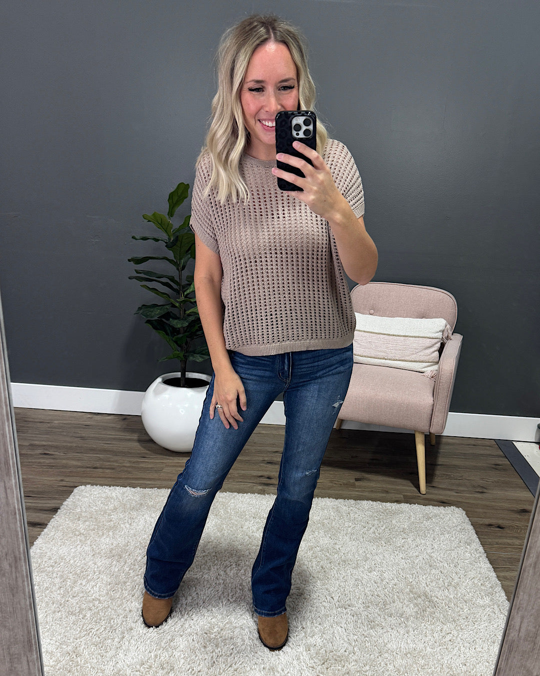 Darci Open Weave Top - Light Mocha Zenana