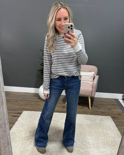 NEW! Harmony Ivory and Charcoal Stripe Sweater  Staccato   