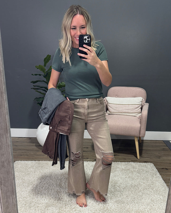 Gia Wide Leg Distressed Cropped Jeans - Ash Black Zenana