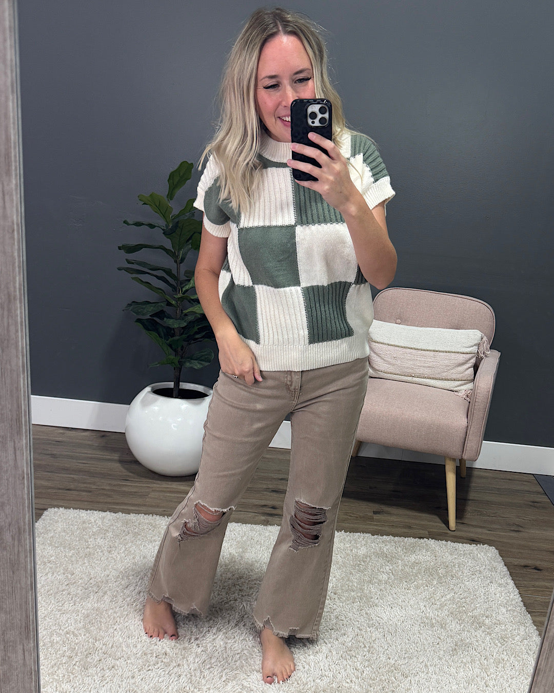 Joey Textured Checkered Sweater - Sage Michelle Mae