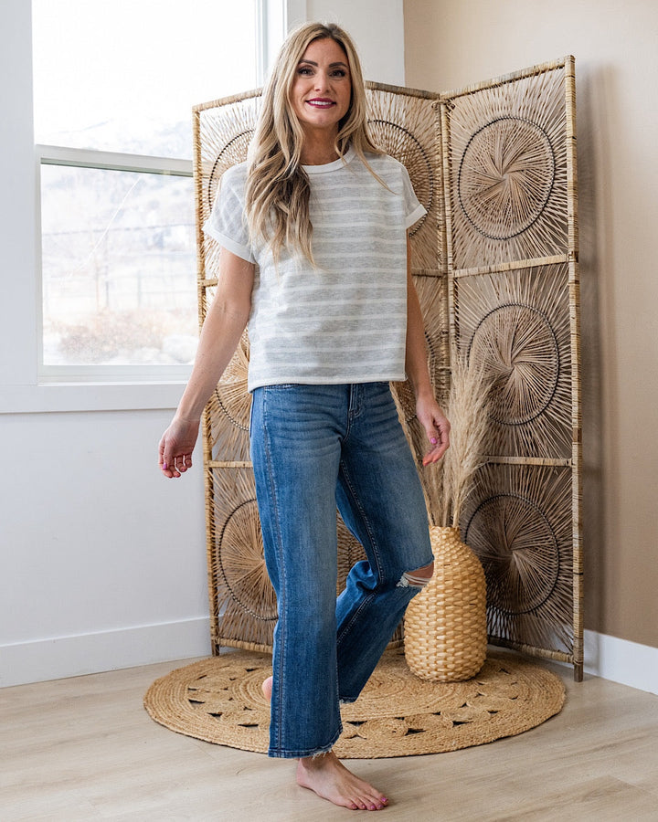 Nina Faded Striped Drop Shoulder Top - Heather Gray SALE Lovely Melody