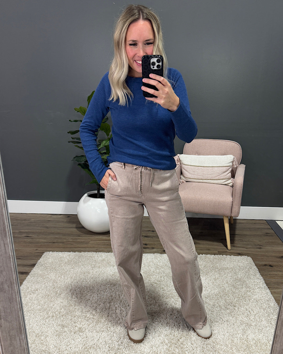 KanCan Heidi Elastic Waist Wide Leg Jeans - Taupe KanCan