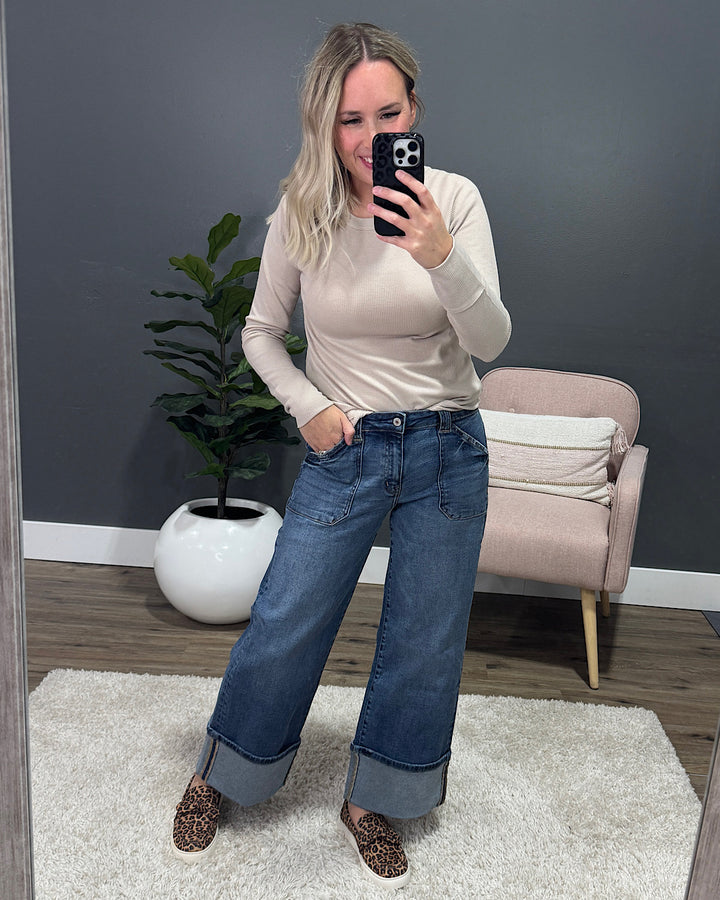 KanCan Risk Taker Rolled Hem Wide Leg Jeans KanCan