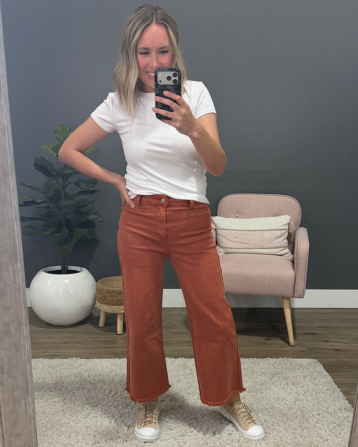 NEW! Mae Wide Leg Cropped Jeans - Rust