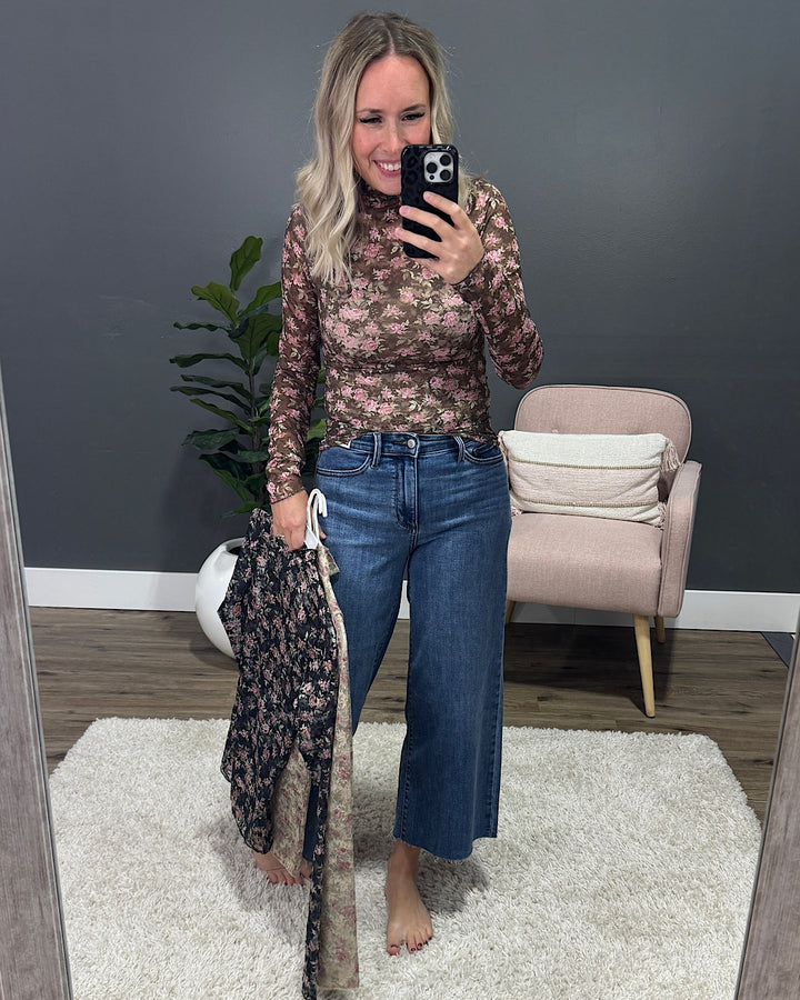 Gemma Long Sleeve Lace Top - Black Floral Very J