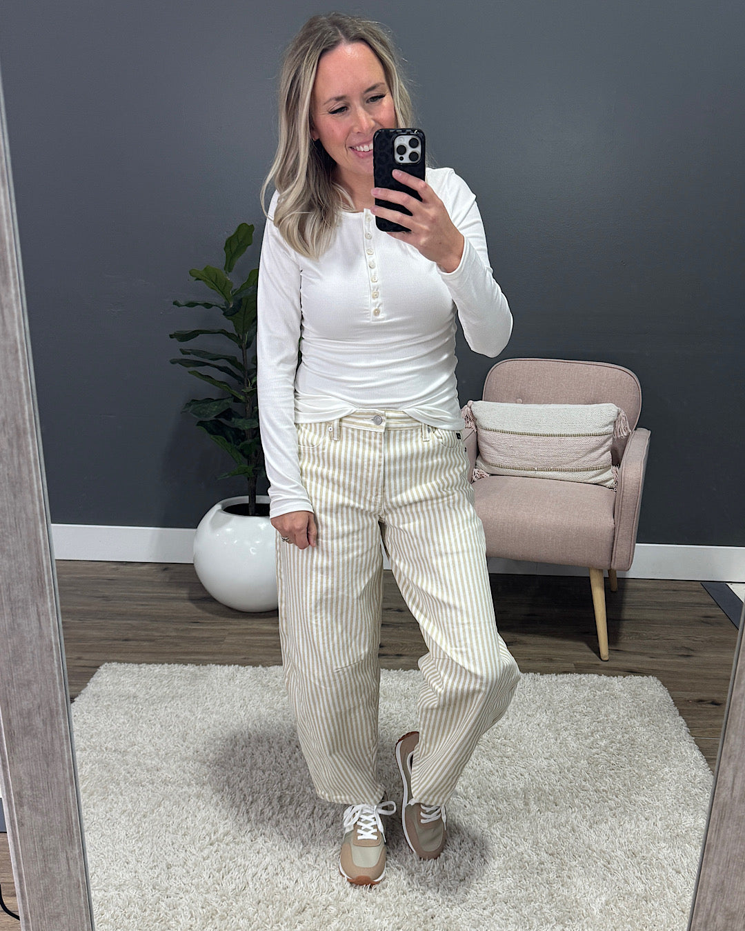 Tatum Micro Ribbed Henley Top - Ivory Lovely Melody