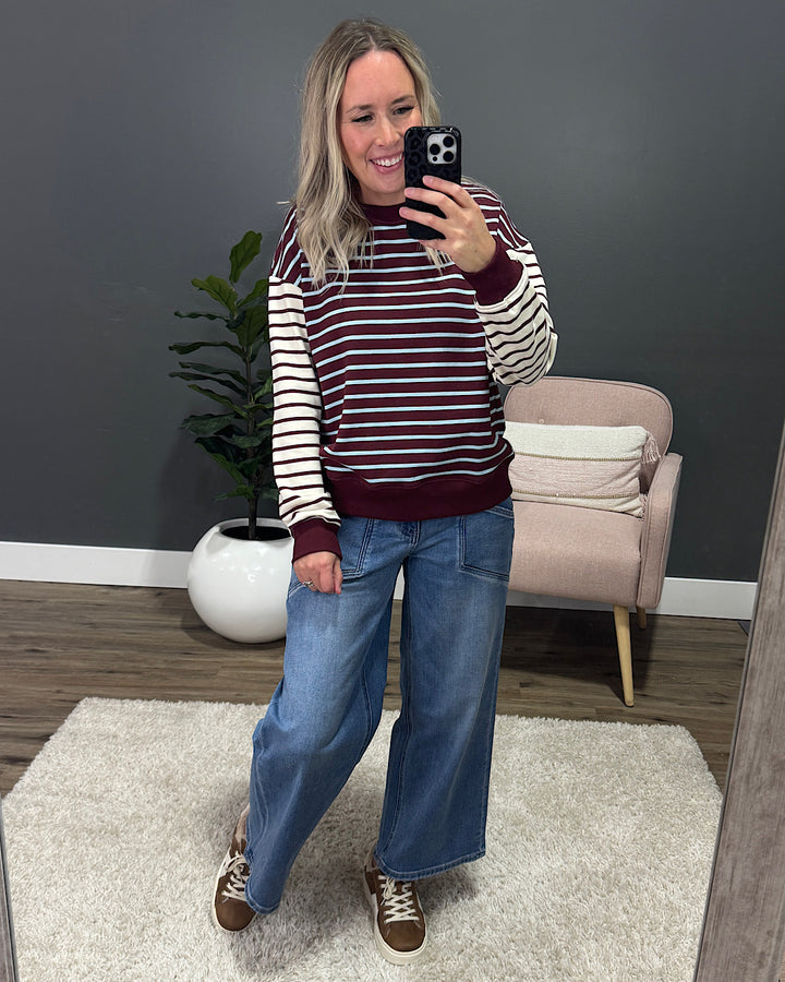 Madalyn Color Block Striped Top - Plum Staccato