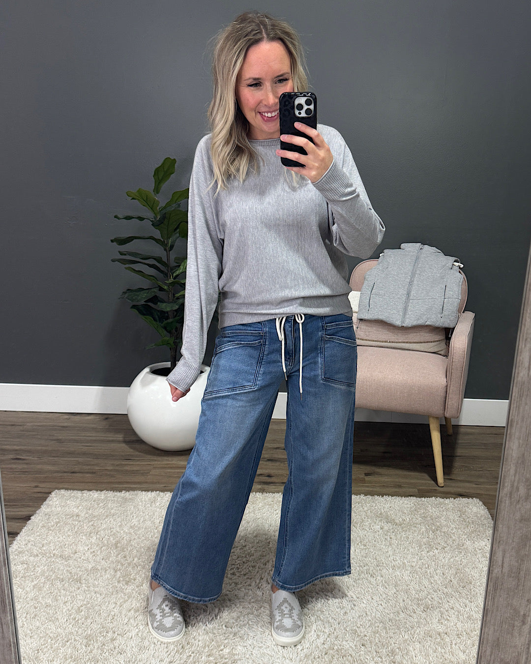 Marley Dolman Sleeve Lightweight Sweater - Heather Gray Staccato