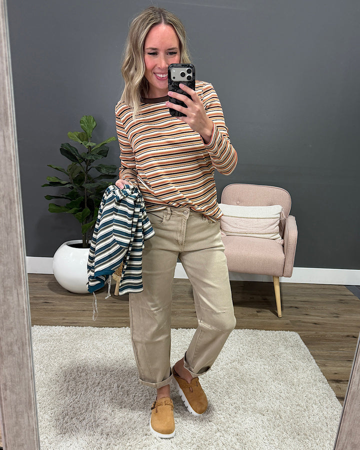 NEW! Bobbie Striped Micro Ribbed Top - Jade & Ivory