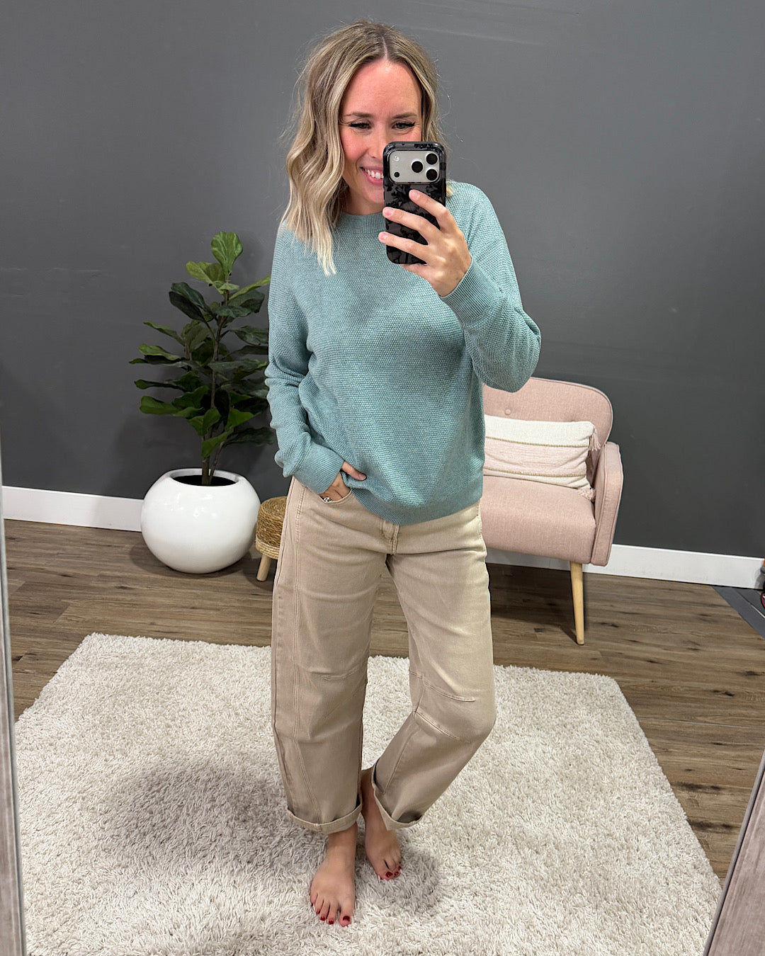 NEW! Mary Waffle Knit Sweater - Light Blue