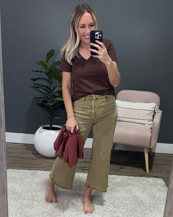 In Plain Sight V Neck Top - Chocolate Be Cool