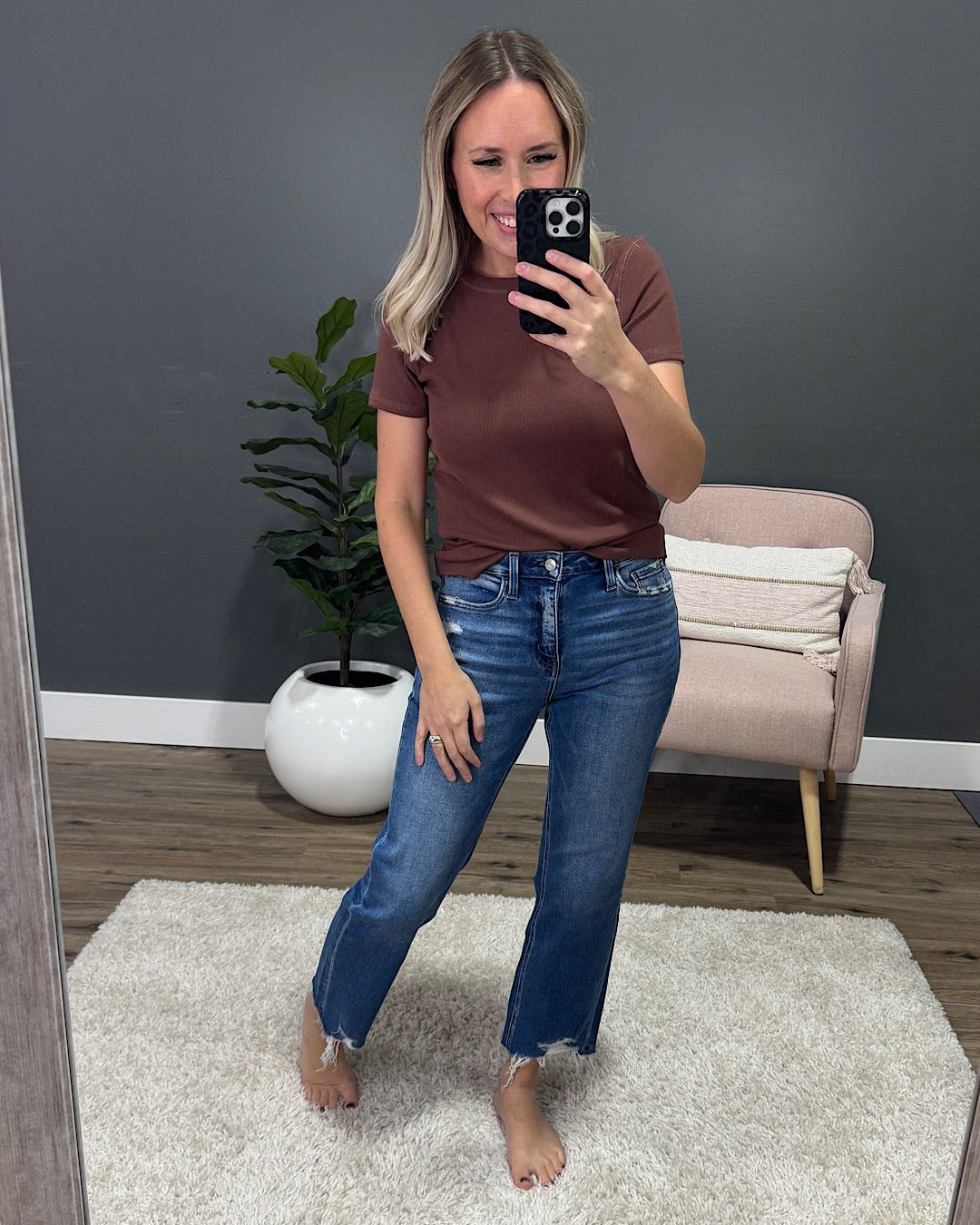 Lovervet Josie Distressed Hem Straight Jeans Vervet