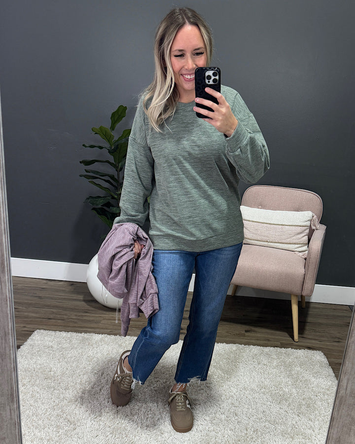 Another Life Marled Heavy Knit Top - Olive Staccato