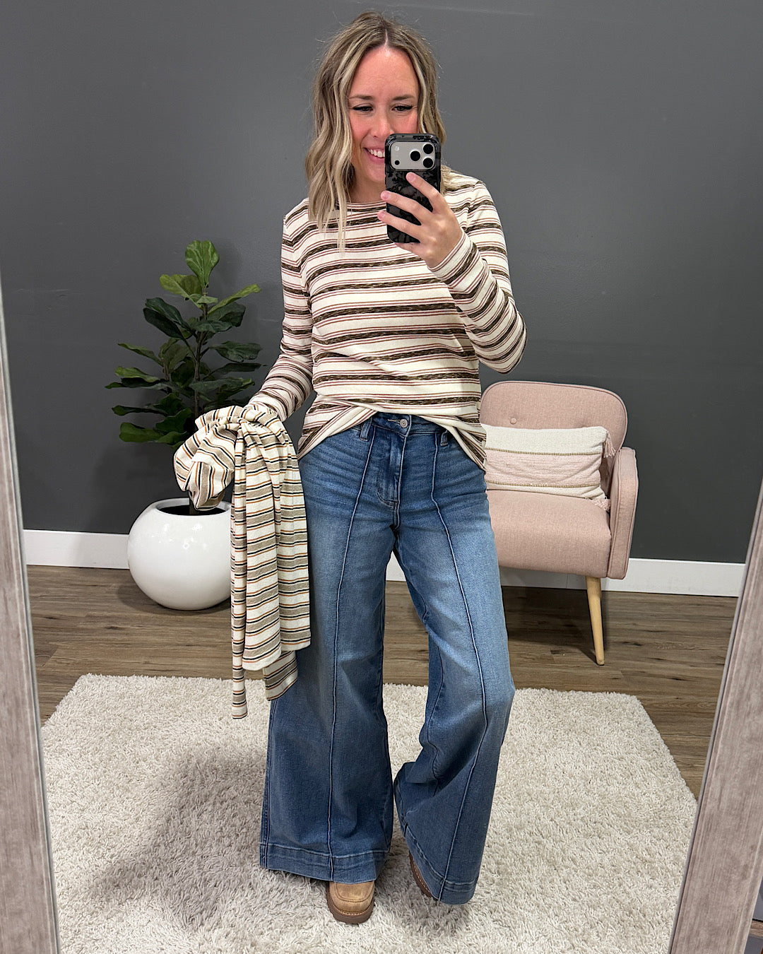 NEW! Alexa Multi Striped Top - Cream, Brown & Mauve Staccato