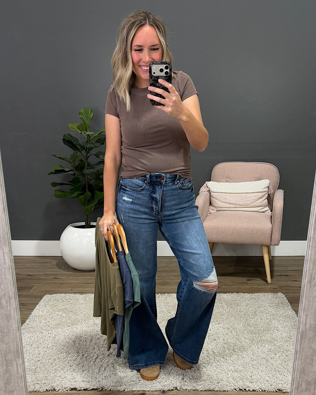 NEW! Cassidy Short Sleeve Ribbed Top - Dark Brown