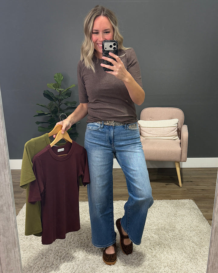 NEW! Lola Half Sleeve Knit Top - Walnut