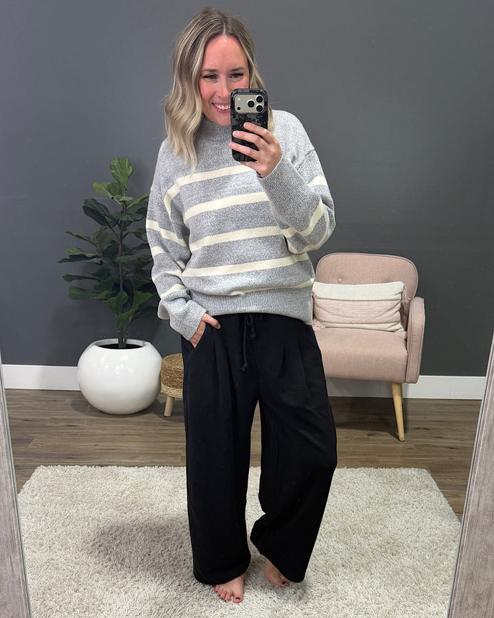 NEW! Madalyn Striped Knit Sweater - Heather Gray & Cream Double Zero