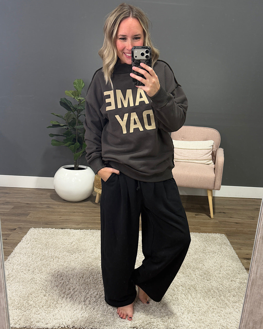 NEW! Game Day Reversible Mock Neck Sweatshirt - Muddy Gray Panache Apparel Co