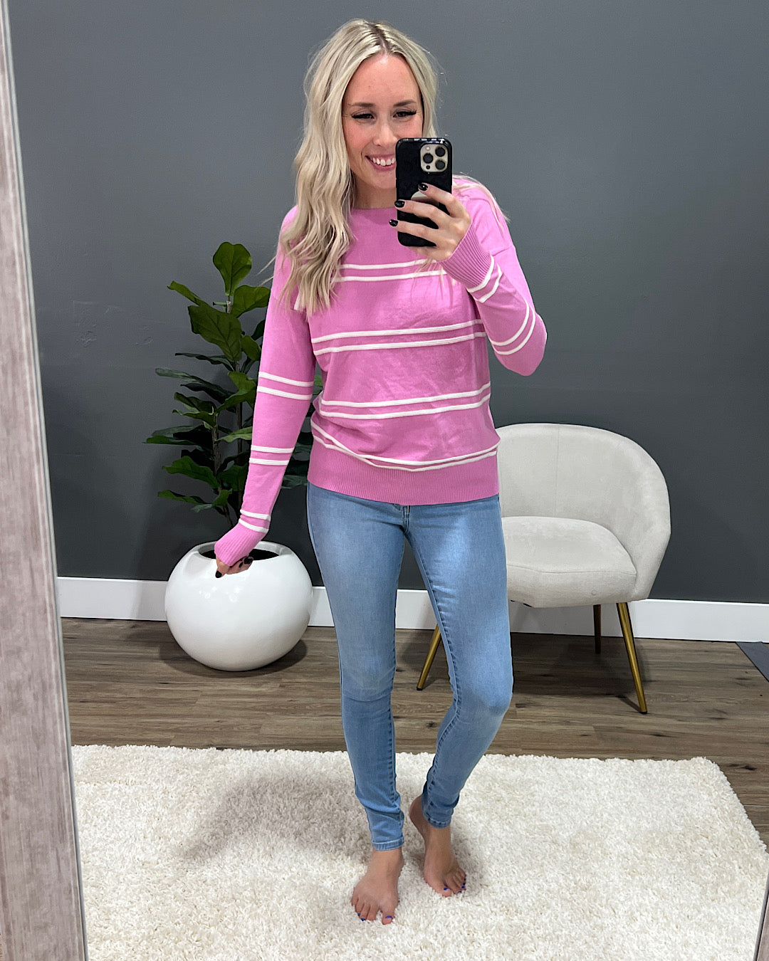 Jen Fine Knit Striped Sweater - Lavender Rose  Staccato   