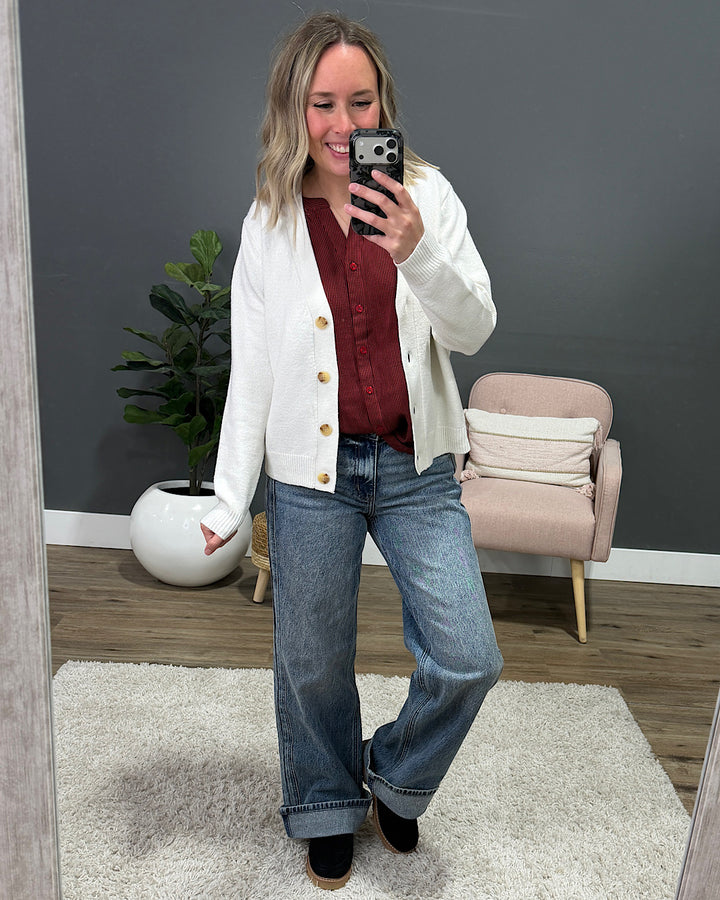 NEW! Jayla V Neck Cardigan - Ivory