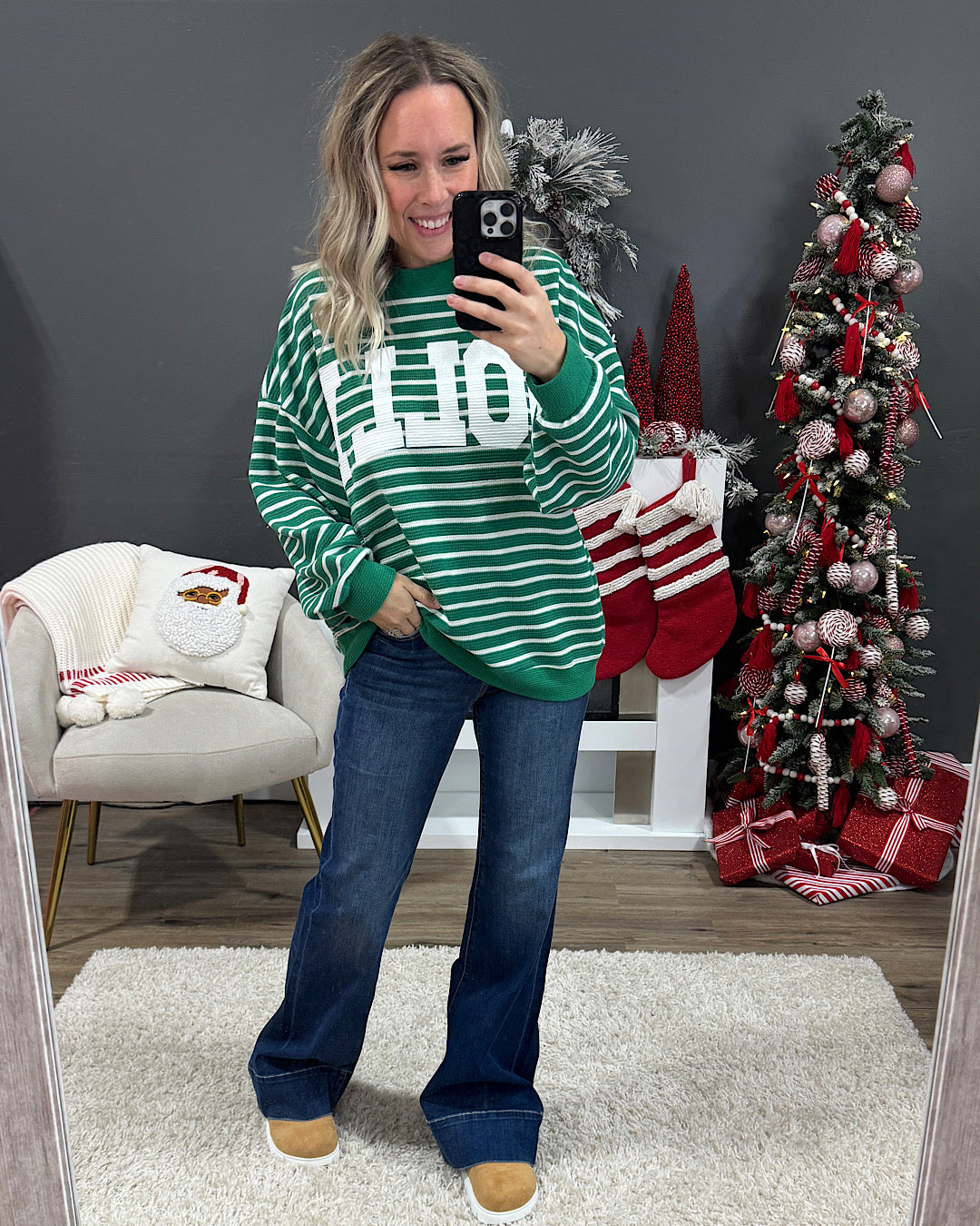 NEW! Jolly Striped Cloud Knit Top - Green Tres Bien