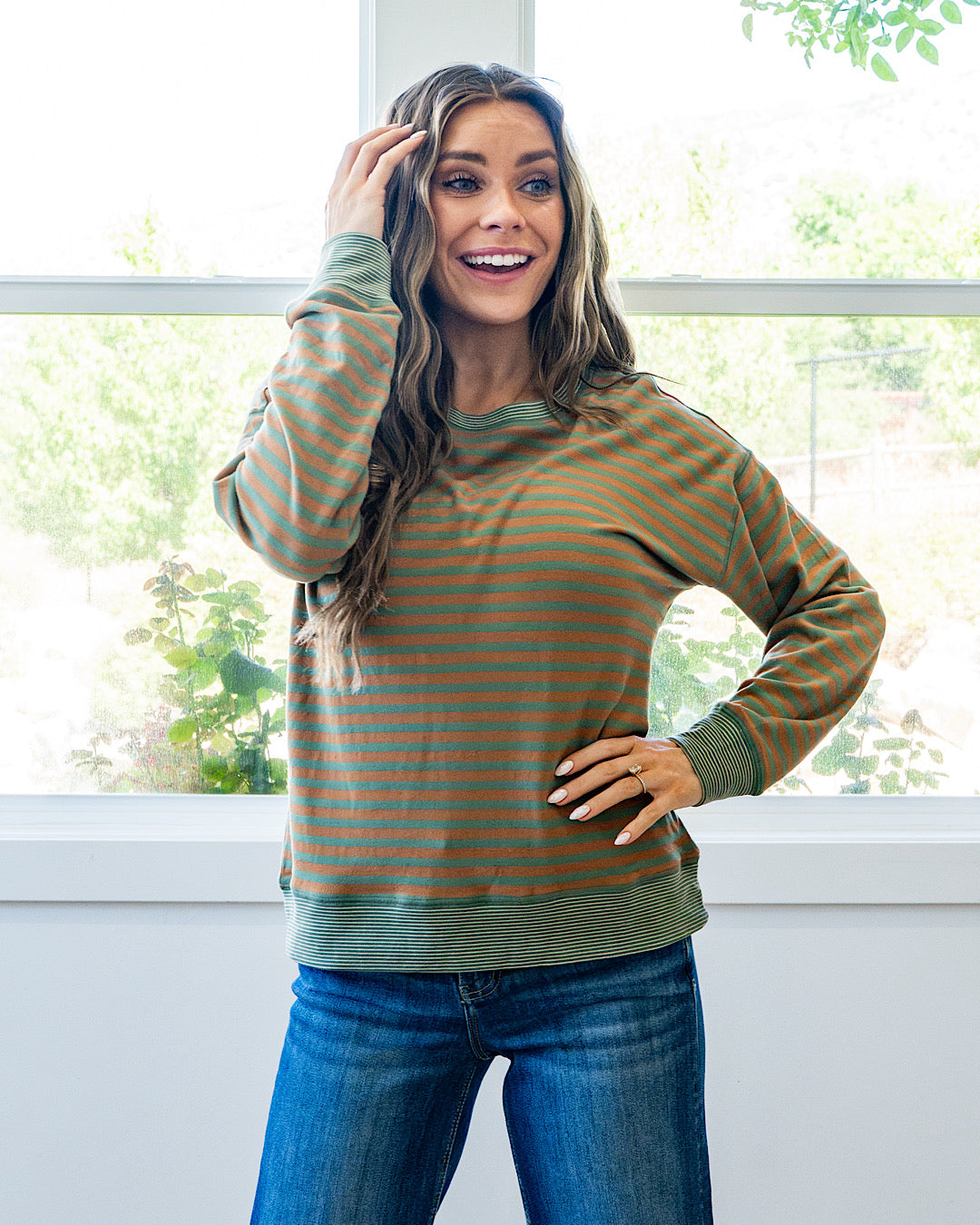 NEW! Arielle Brushed Striped Top - Olive