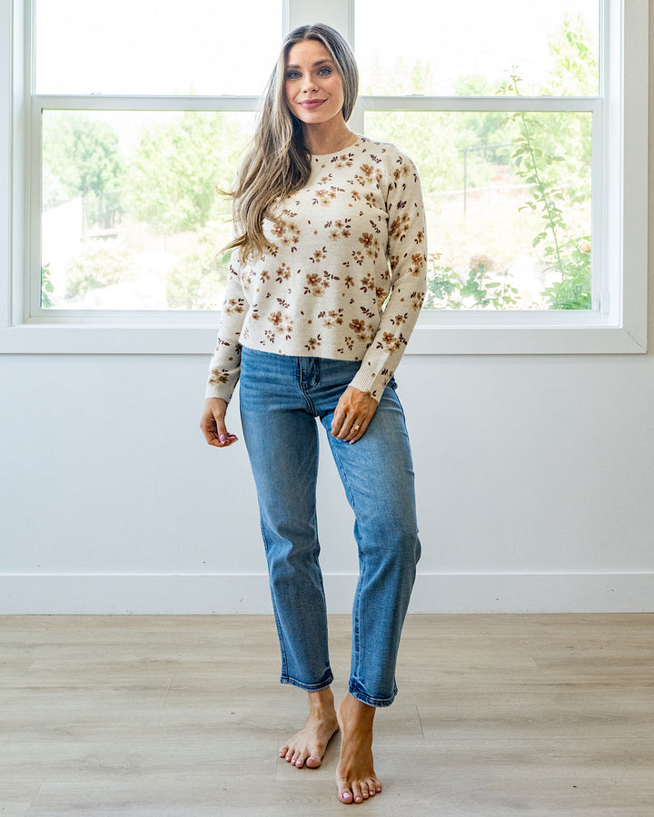 NEW! Crystal Floral Sweater - Taupe