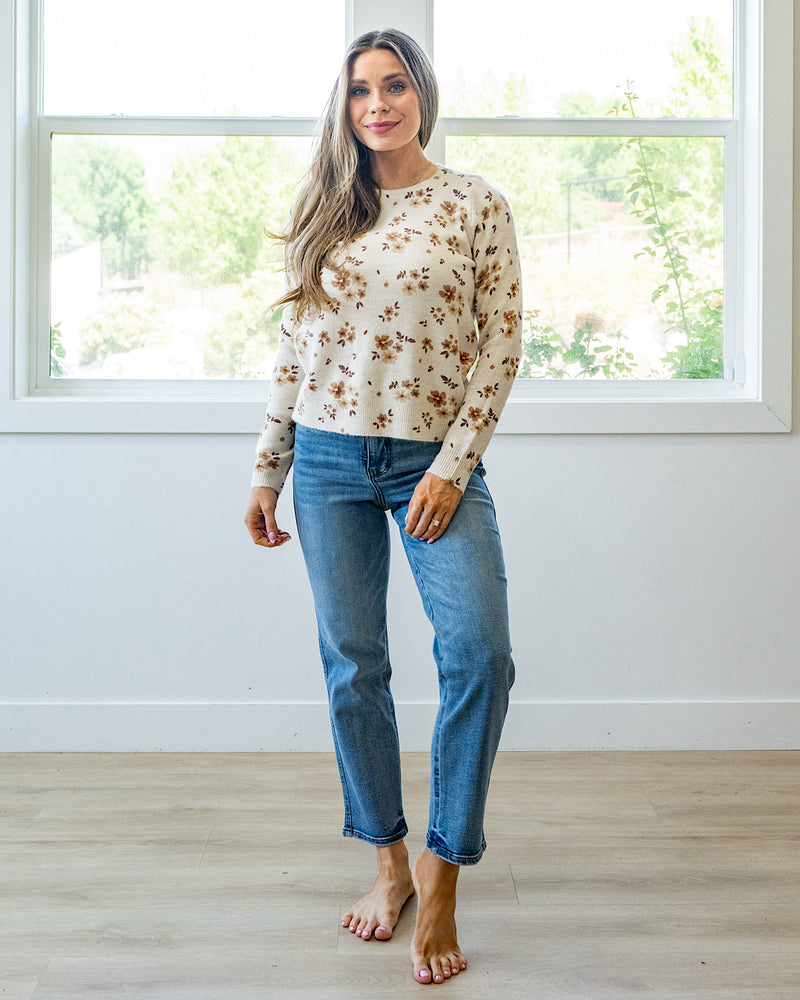 NEW! Crystal Floral Sweater - Taupe