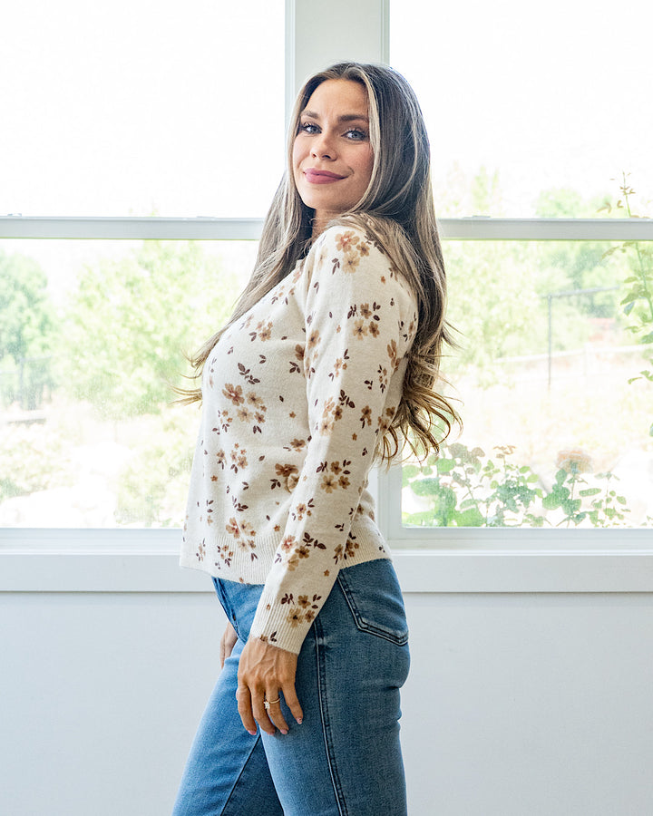 NEW! Crystal Floral Sweater - Taupe