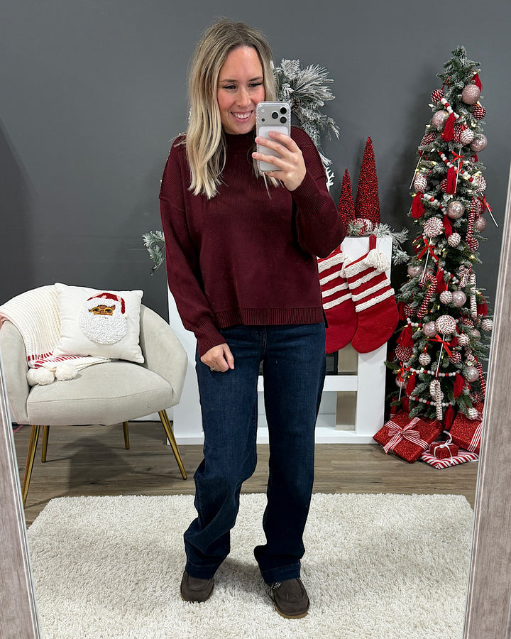 NEW! Danica Ribbed Knit Sweater - Burgundy Be Cool