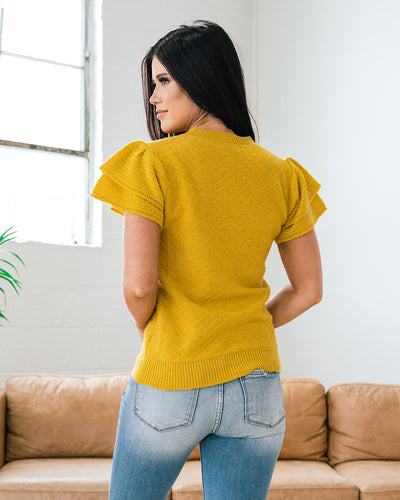 Demi Double Ruffle Sleeve Sweater - Chartreuse FINAL SALE  ANDTHEWHY   