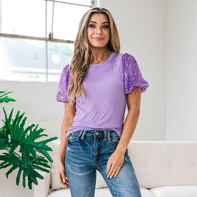 Elliana Sequin Puff Sleeve Top - Lavender FINAL SALE  Lovely Melody   