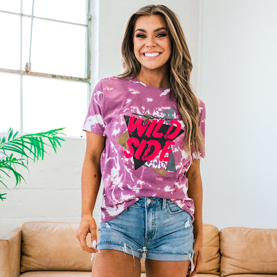 Wild Side Magenta Bleached Tee  Southern Bliss   