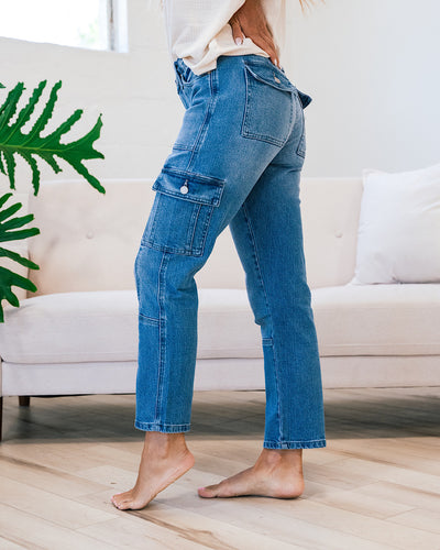 KanCan Avery 2.0 Straight Leg Cargo Jeans - Medium Wash  KanCan   