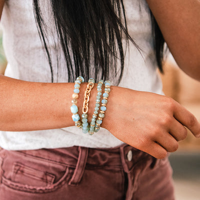 Mint Faceted Bead Bracelet Set  Trendy Wholesale   