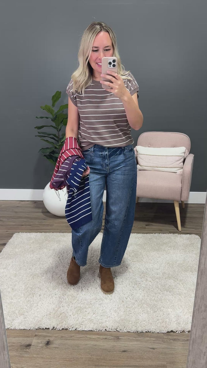Allie Striped Short Sleeve Sweater - Marsala Staccato