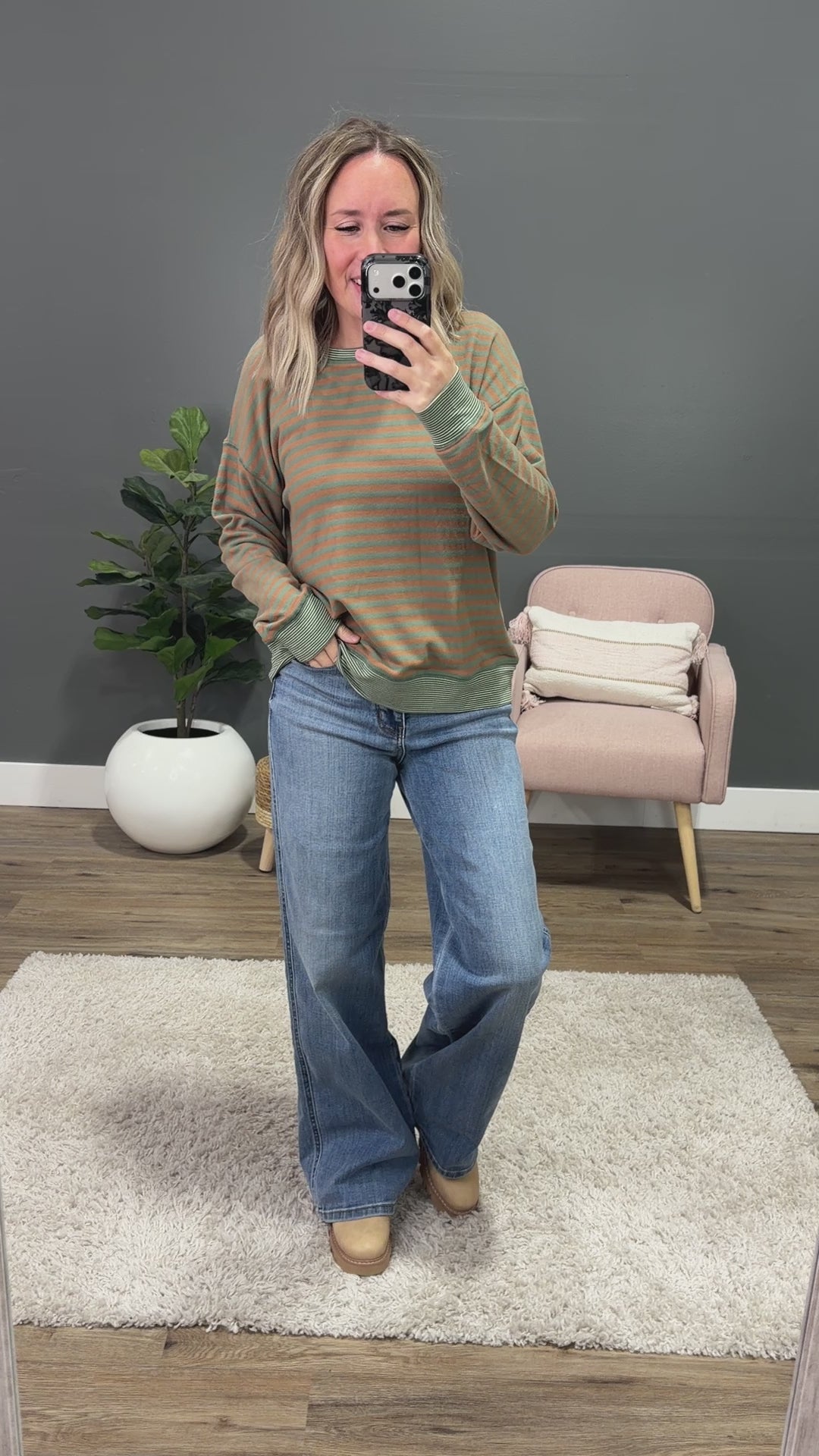 NEW! Arielle Brushed Striped Top - Olive