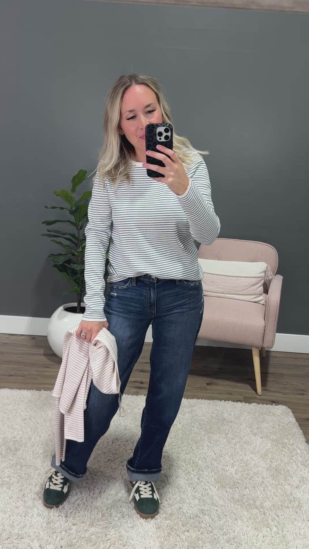 Emma Pinstriped Sweater - Ivory & Taupe Staccato