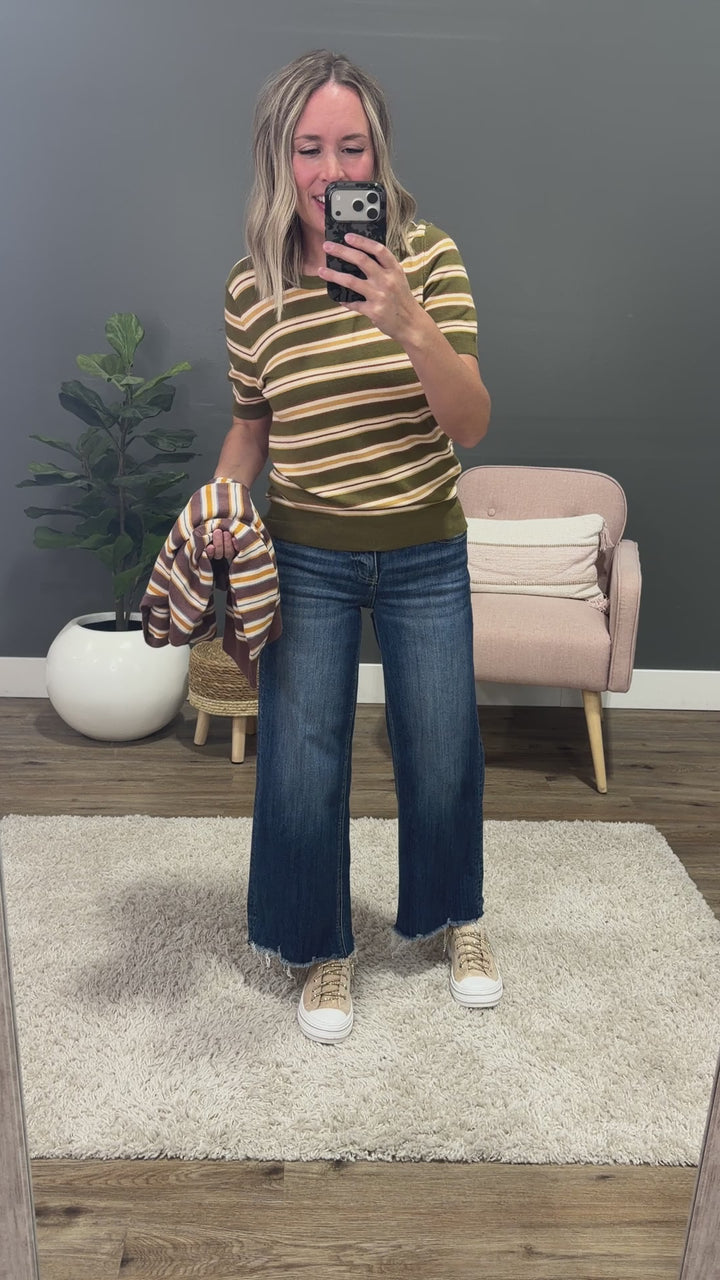 NEW! Iris Striped Short Sleeve Sweater  - Chocolate
