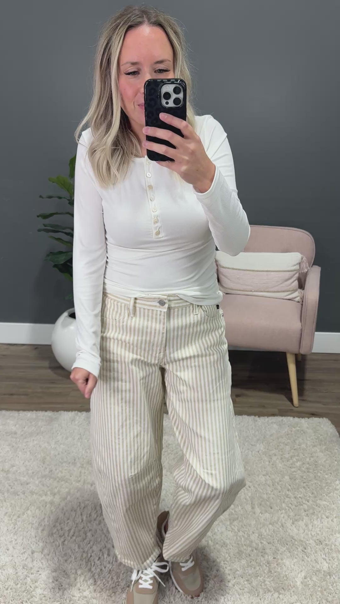 Tatum Micro Ribbed Henley Top - Ivory Lovely Melody