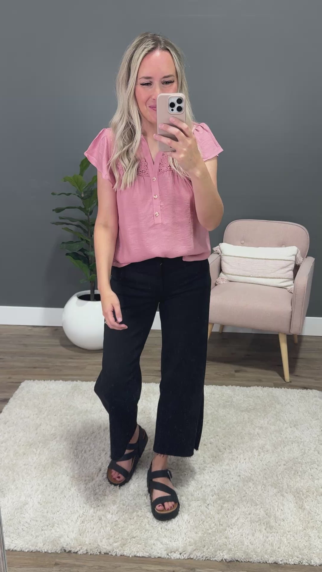 Evelyn Lace Detail Button Down Top - Mauve FINAL SALE Mine