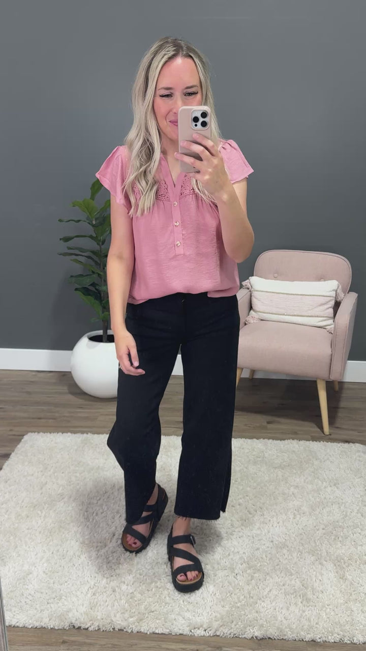 Evelyn Lace Detail Button Down Top - Mauve FINAL SALE Mine