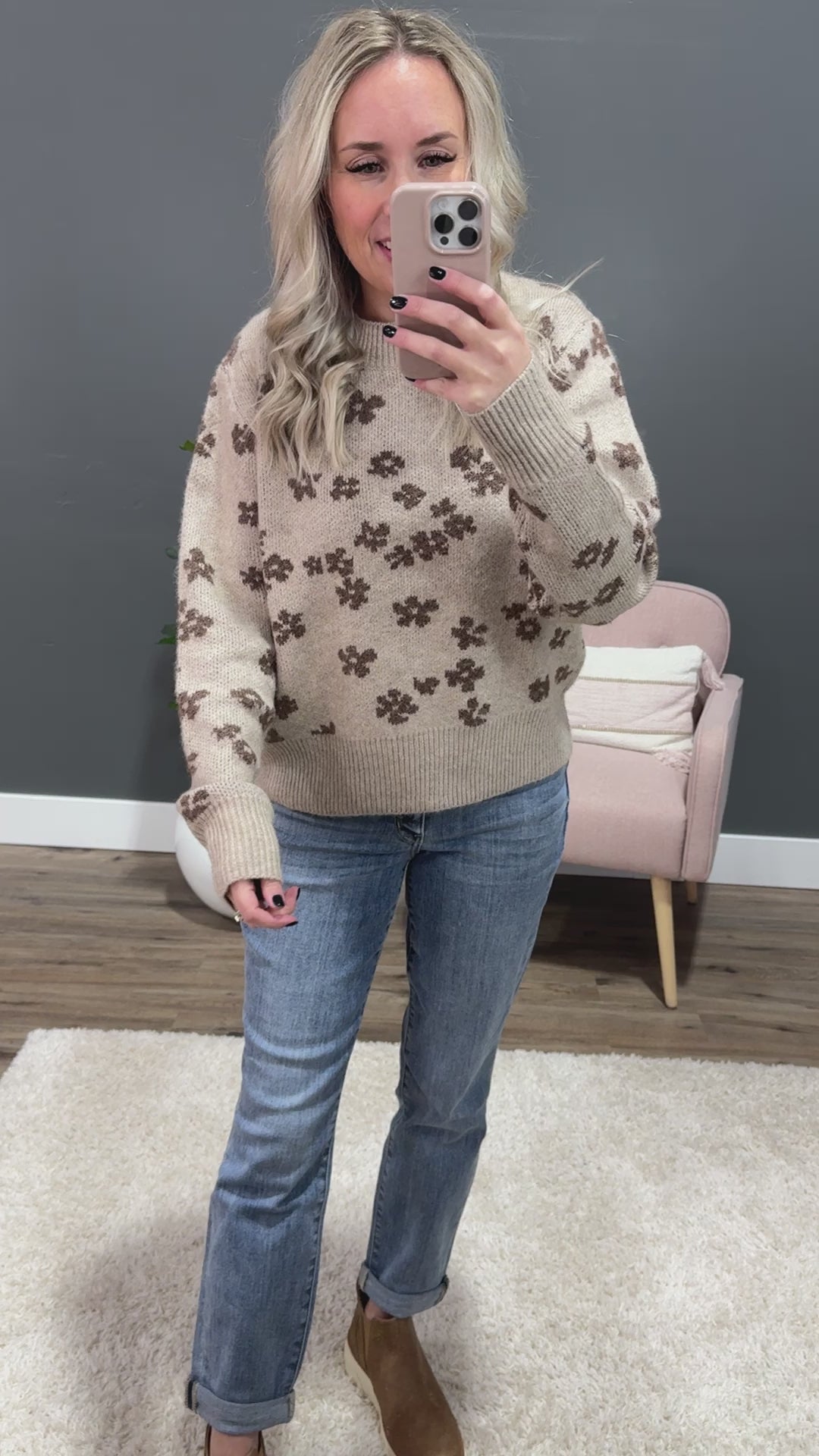 NEW! Tonya Cozy Flower Sweater - Mocha