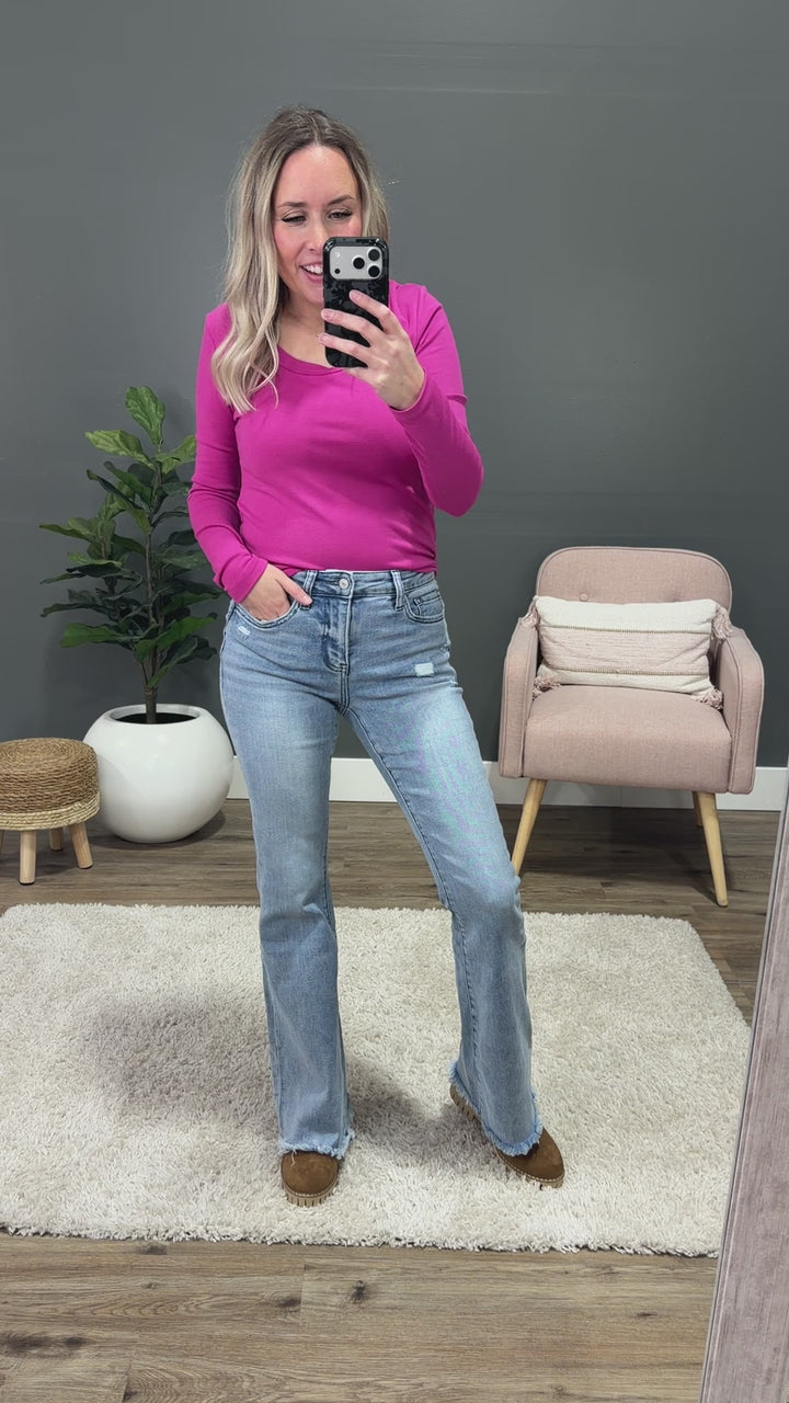 NEW! Lovervet Lexi Fray Hem Flare Jeans Vervet