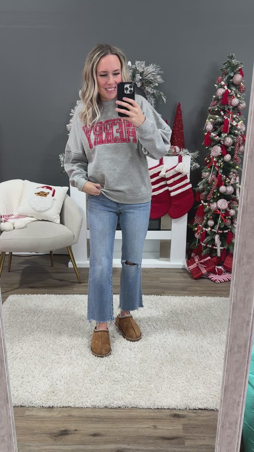 NEW! Plaid Merry Heather Gray Sweatshirt Zutter