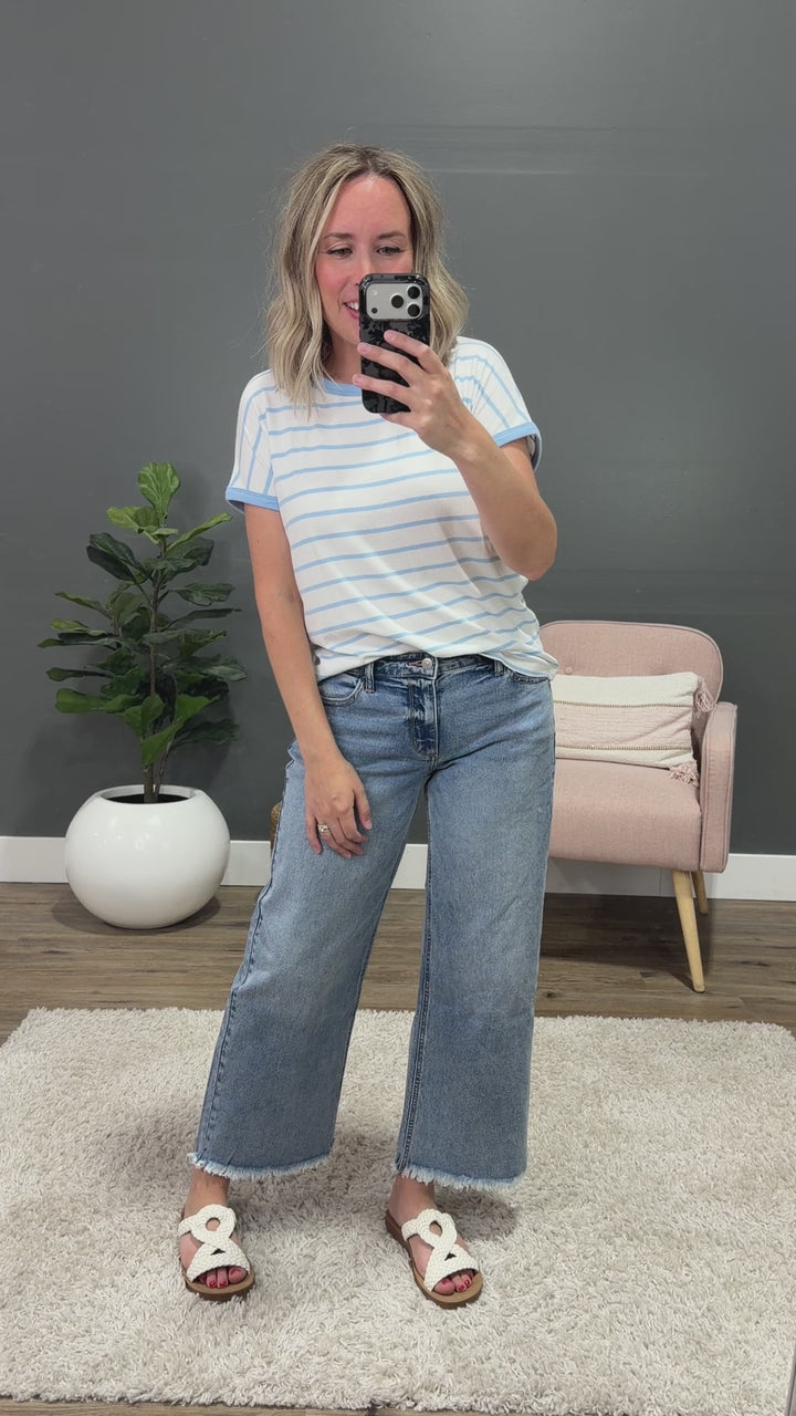 NEW! Juliet Striped Ribbed Top - Ivory & Blue Staccato